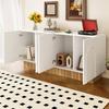 Buffet moderne - MODERNLUXE - 160x38x75 cm - 4 portes - Structure en U - Design en relief - Panneaux de particules - Blanc+naturel