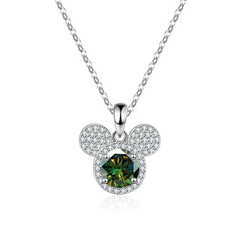Bague Ringen Pandantiv Argint Sterling S925 1 Carat Moissanite Diamant Colier Modă Femei Bijuterii de Lux Cap Șoarece Mickey