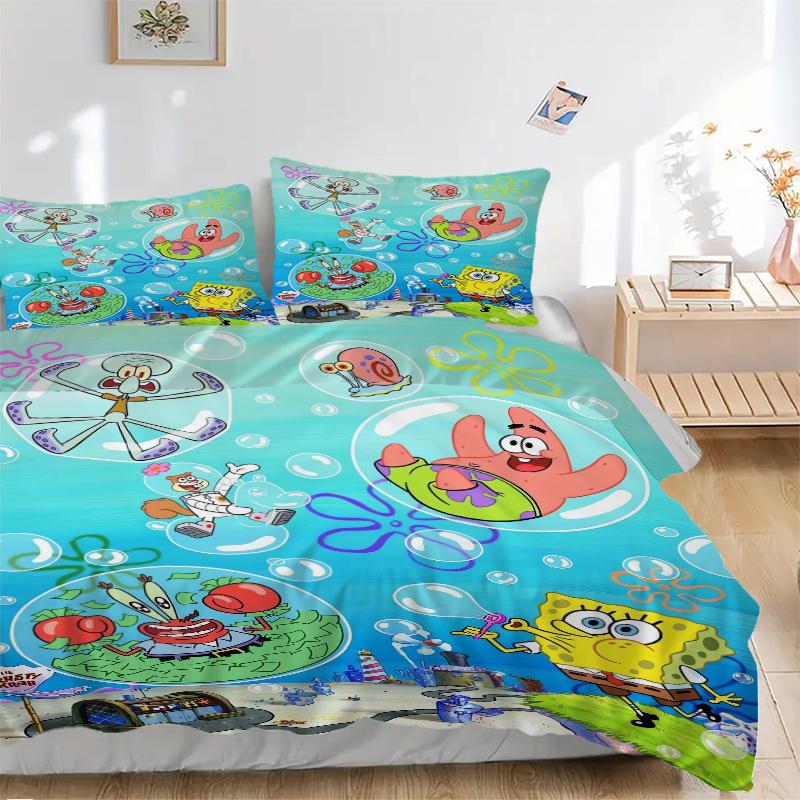 

3 шт. Набор одеял с принтом Губка Боб Пузырьковые Развлечения Мягкое и Удобное Постельное Белье для Спальни, Гостевой Комнаты F080 135x200cm