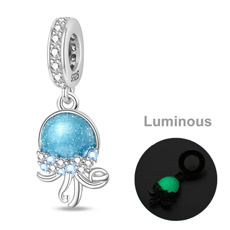 Copper Sea Fish Charms Bead Luminous Turtle Octopus Conch Pendant Fit Original Bracelet Diy Women Jewelry