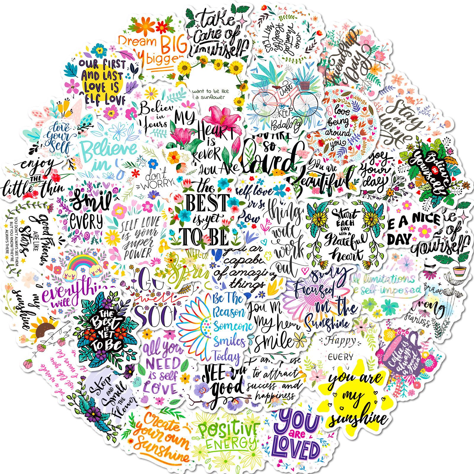 

50 Inspirational Text-On-Video English Slogans Color Flowers Inspirational English Phrases Doodle Personality Stickers