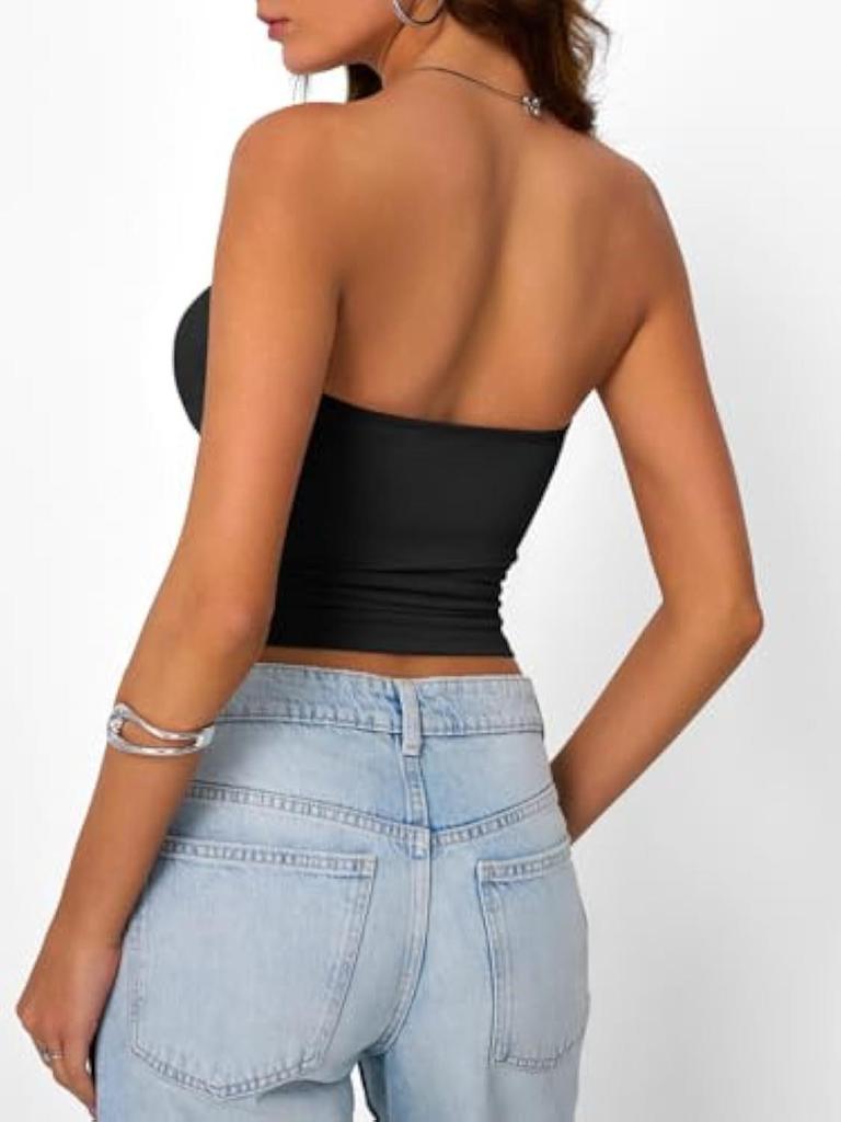 Damen Bandeau gerafftes Crop-Top - Lässig, Vielseitig, Eng anliegend