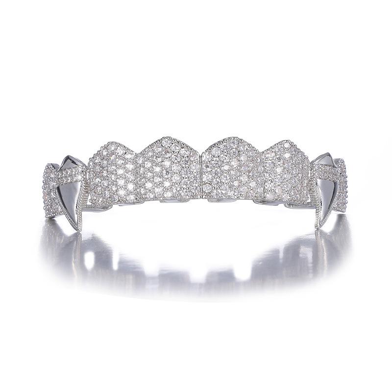 Htpwe Hip Hop Full CZ Stones Teeth Grillz Caps Cubic Zircon Iced Out Micro Pave Top&Bottom Charm Grills For Men Women Zircon