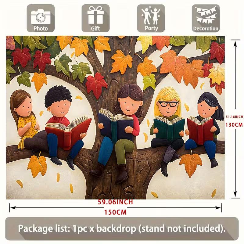 2D Verspielter Kinder Lese Herbstbaum Fotografie Hintergrund