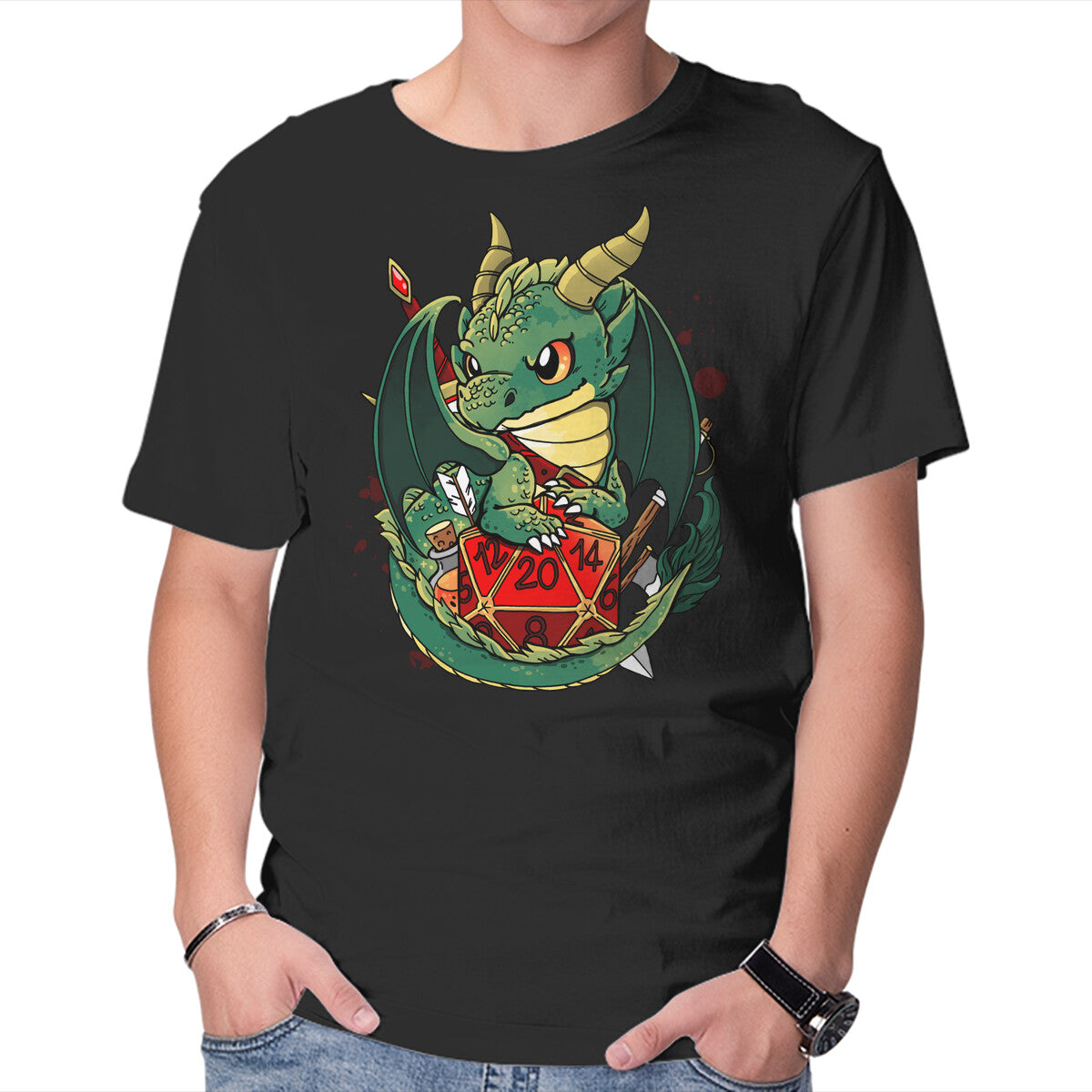 Unisex Crew Neck T-Shirt Dragon Role Dice Graphic Short Sleeve Casual Tee XXL