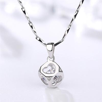 S999 Sterling Silver Magic Cube Necklace Pure Silver Design Heart-Shaped Love Cube Necklace for Women