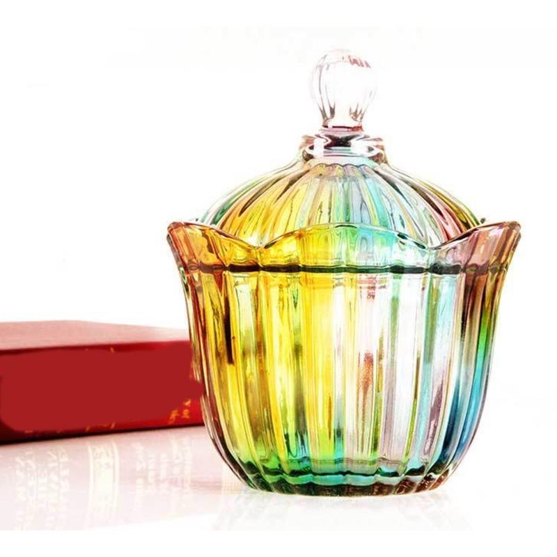 Beautiful European Style Multicolored High Transparency Glasses Candy Storage Jar for Decors and Organization at Homes