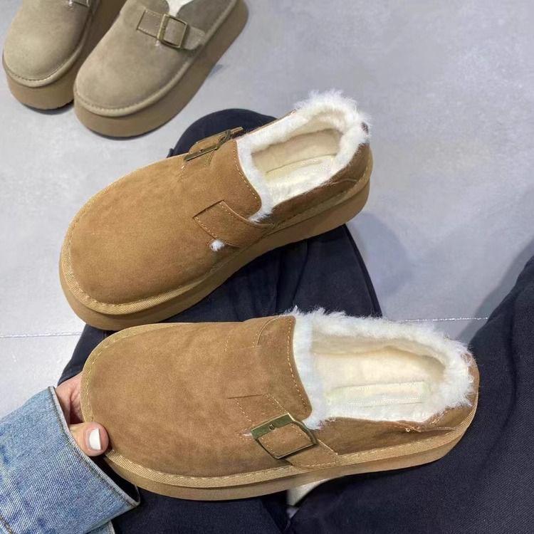 One-pedal Lazy Doudou Shoes Platform Snow Boots Women's New Autumn and Winter Velvet Versatile Thermal Cotton Shoes