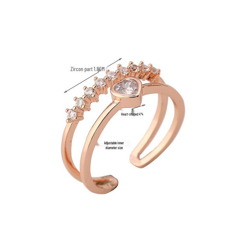 Elegant Heart-Shaped Adjustable Double-Row Ring - Perfect Valentine's Day Gift with Unique European & American Design