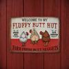 Fluffy Butt Hut Farm Sign, Vintage Chicken Coop Metal Sign, Weatherproof Rustic Wall Art, for Barn Kitchen Backyard Farmhouse Decor