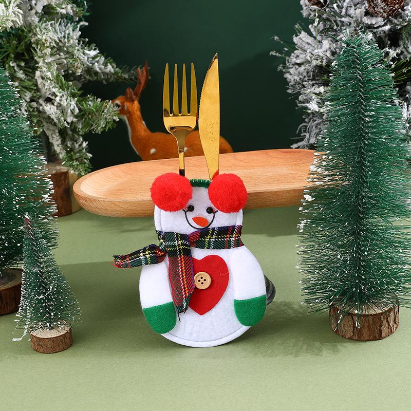 

Christmas Table Decoration Set: Santa & Snowman Cutlery Covers, Knife & Fork Hats, Wine Bottle Covers