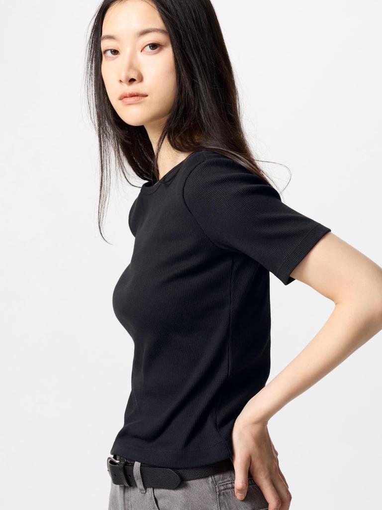 Uniqlo Japan Ribbed BoaT Neck T 5 minuTe Sleeve