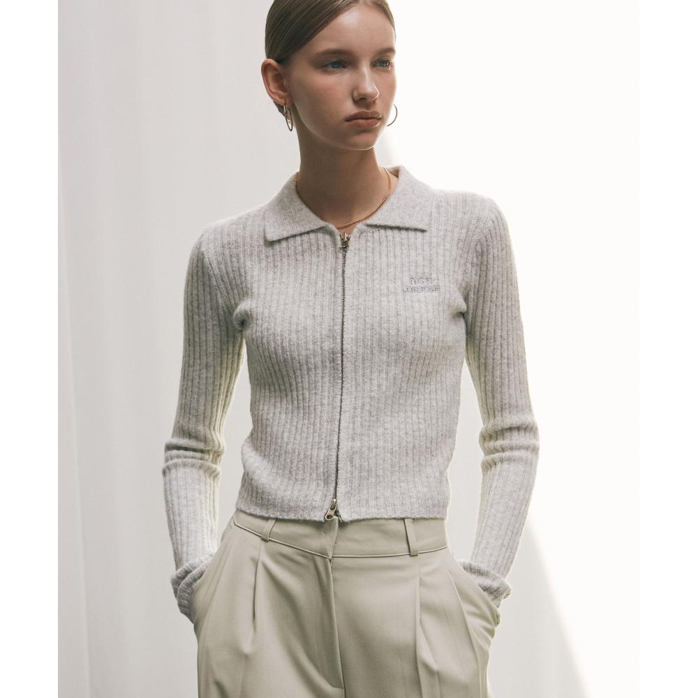 

NICKNICOLE NICOLE TWO WAY CROP ZIP UP KNITMELANGE