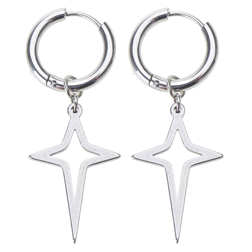 Men Cross Star Punk Dangle Earrings Gothic Woman Copper Star Drop Earrings Huggie Pendant Piercing Jewelry Gift