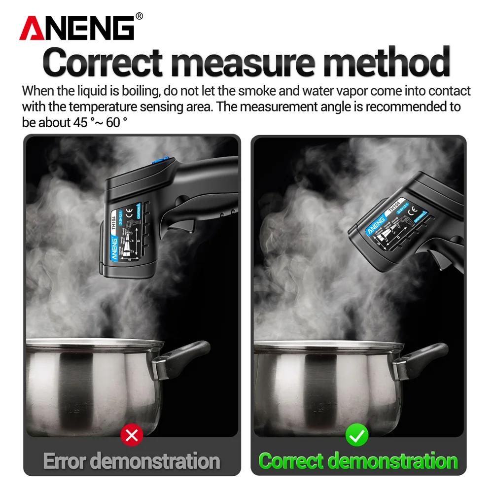 New High Precision ANENG TH104 Infrared Thermometer -50℃~550℃ Ratio VA Reverse Screen High Low Temp Alarm Laser Data Hold Temperature Measuring Gun