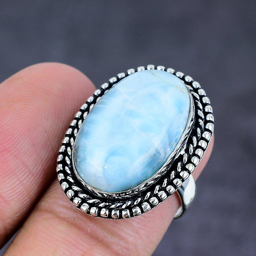 Larimar Gemstone 925 Sterling Silver Jewelry Ring Size 7
