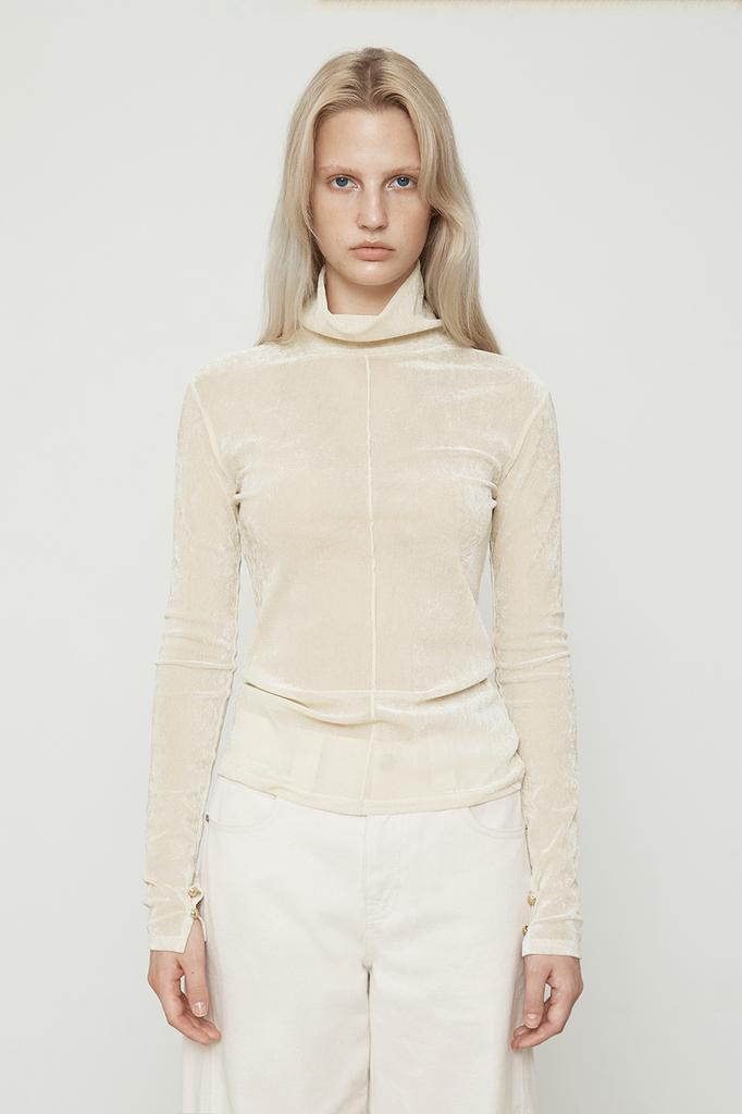 CURRENT Velvet Mesh Turtleneck Long Sleeve [Ivory]