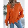 Women's Solid-color Cut-out Long-sleeved Off-the-shoulder Pullover Sweaters for Autumn and Winter