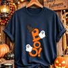 Halloween Theme Letter Print Graphic Print T-shirt Women Fashionable Comfortable Breathable Soft Casual Sports Short Sleeve Cotton T-shirt
