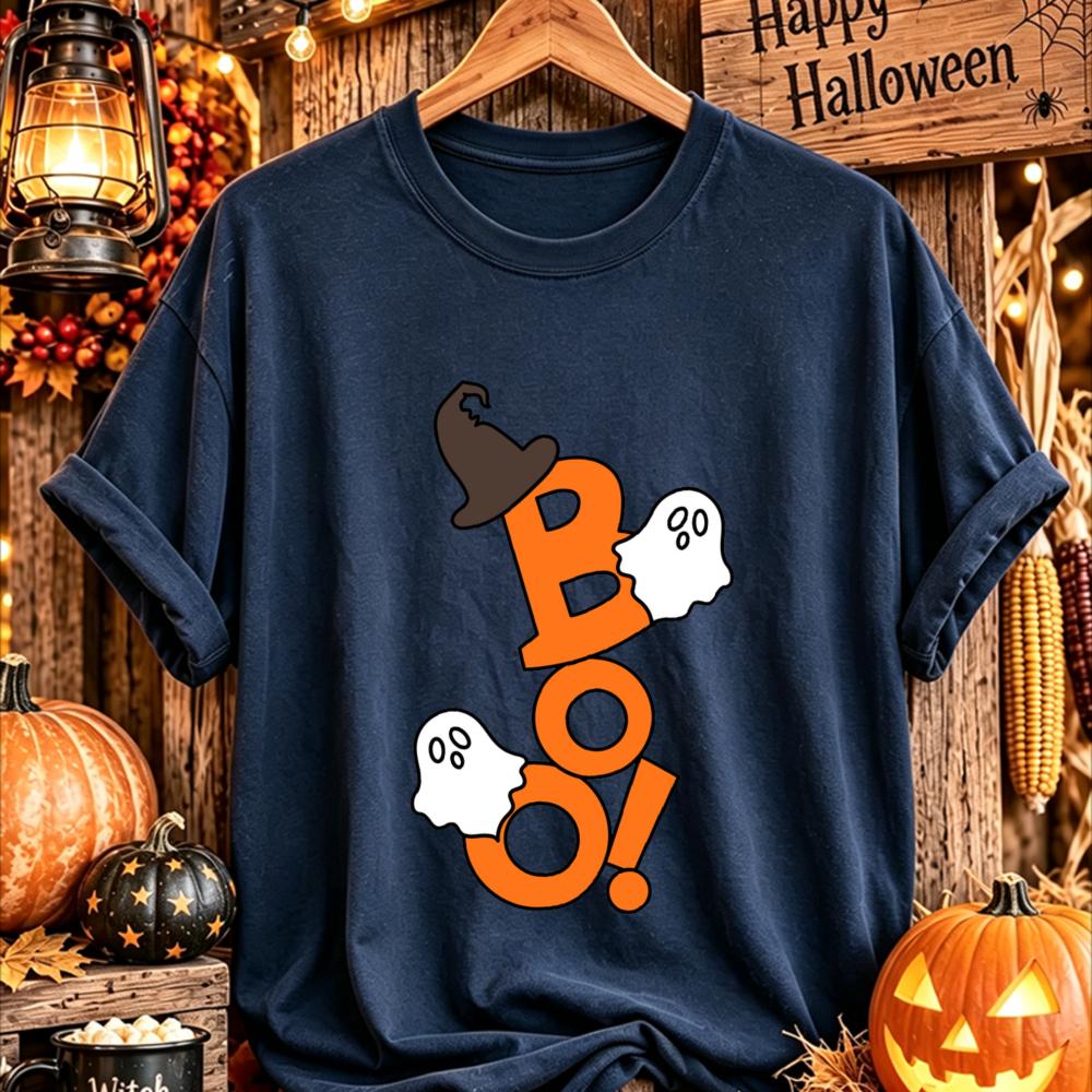 Halloween Theme Letter Print Graphic Print T-shirt Women Fashionable Comfortable Breathable Soft Casual Sports Short Sleeve Cotton T-shirt
