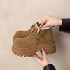 Small muffin thick-soled heightening Martin boots women's super fire small short boots Maillard brown versatile autumn and winter knight boots