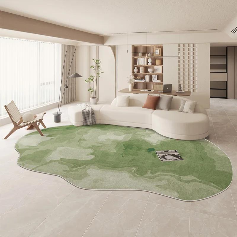 Large Area Green Rugs for Bedroom Nordic Living Room Decoration Shaped Carpet Irregular Plush Lounge Rug Home Thick Washable Mat