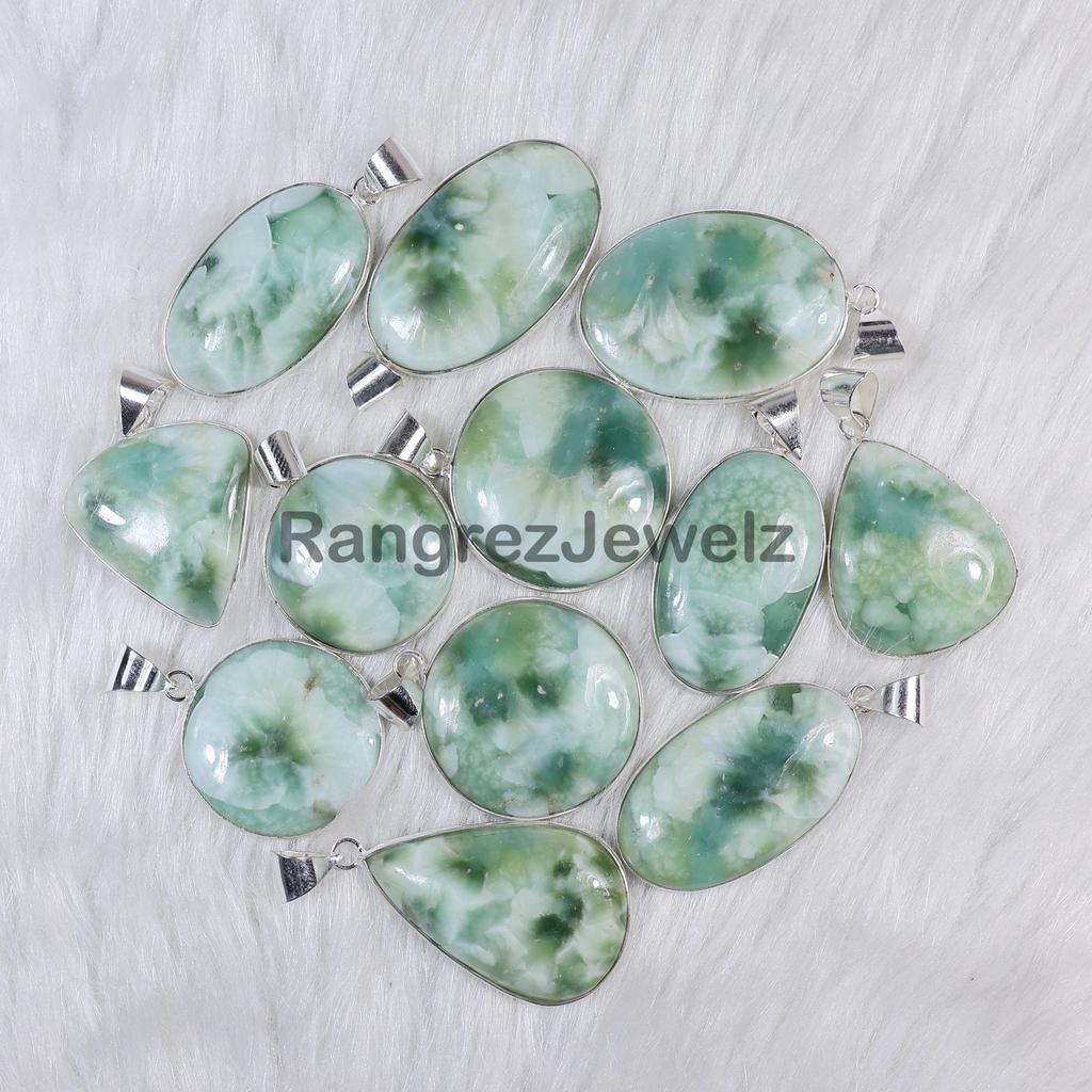Green Smithsonite Pendant Bezel Pendant Brass Sterling Silver Pendant Hemimorphite Pendant Smithsonite Gemstone Pendant Necklace