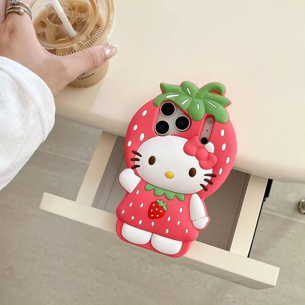 Custodia per telefono INS 3D Carina Fragola Hello Kitty Per iPhone 17 16 15 14 13 12 Pro Max 17Pro Air iPhone 11 Cover Morbida in Silicone