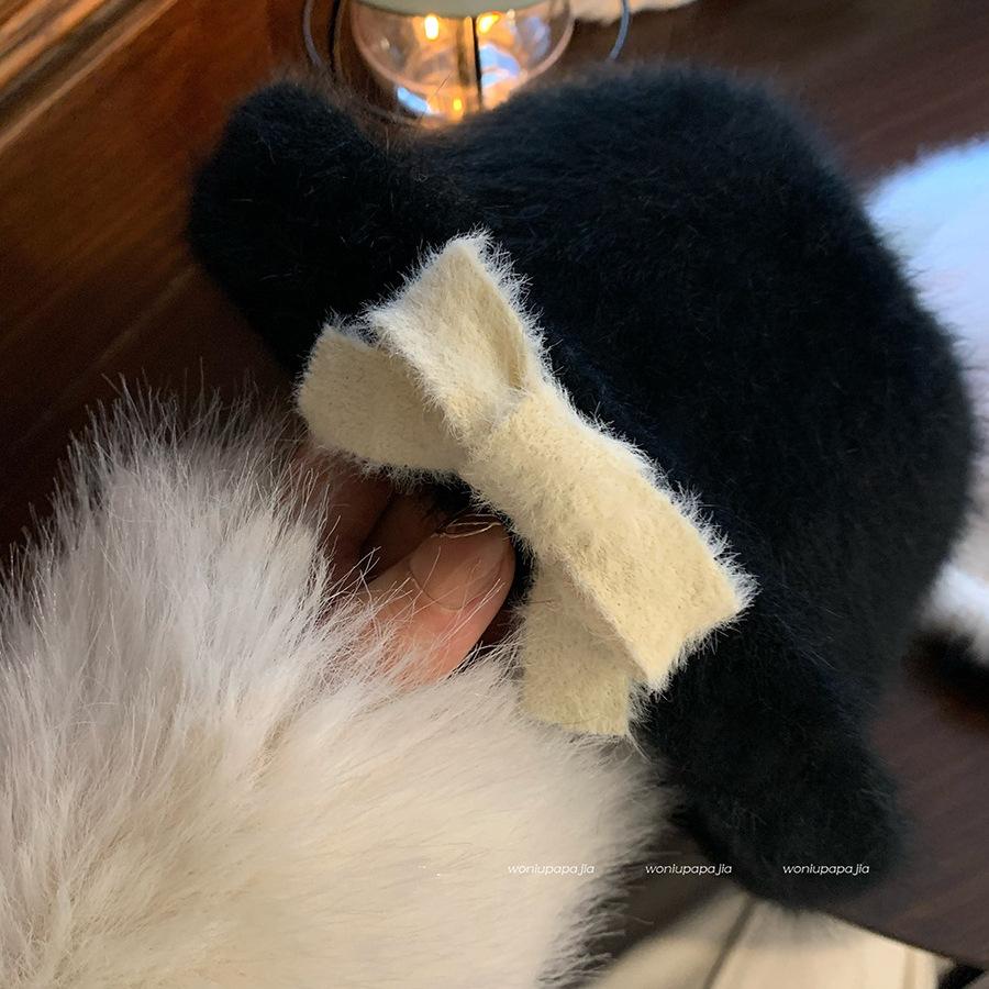 

Шляпа-ведро с бантом женская зимняя с загнутыми полями плюшевая тысяча золотых ощущений шляпа-цилиндр большой обхват головы показывает шляпа-умывальник тренд One Size (54-59cm)