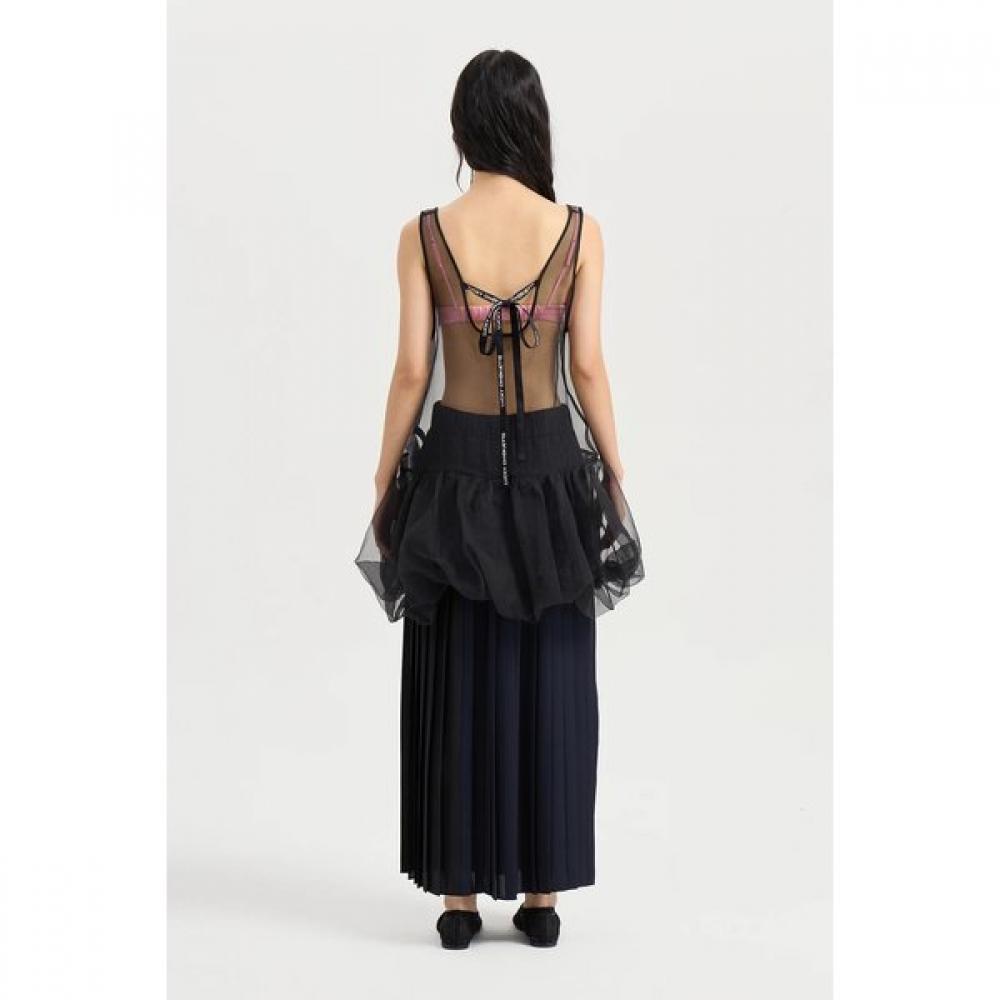Lucky Chouette Color Mix Back Banding Pleated Skirt Lfkaa25130
