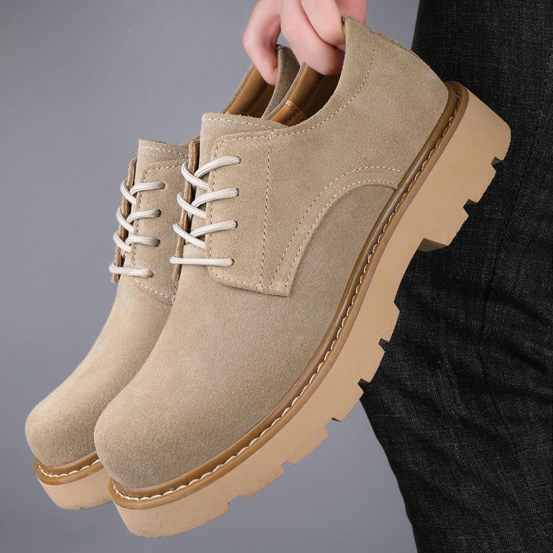 Men's Cow Leather Shoes Luxury Outdoor Brand Thick Bottom Casual Oxfords Shoes Men Lace Up Oxfords Beef Tendon Outsole Shoes Men