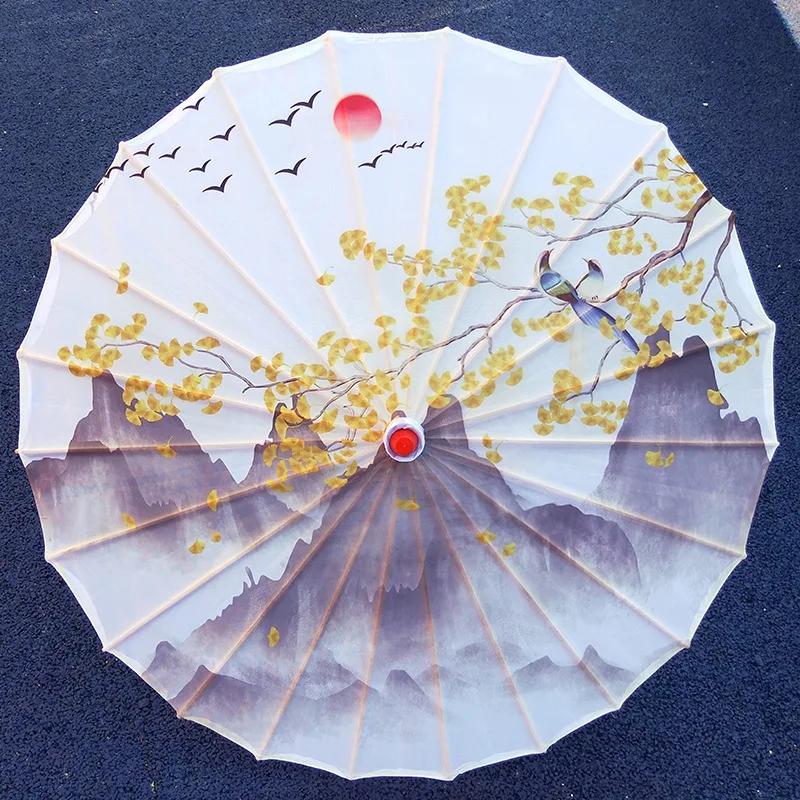 84cm Vintage Chinese Umbrella Silk Cloth Japan Cherry Blossoms Umbrella Home Hotel Ceiling Decor Anime Festival Umbrella Props
