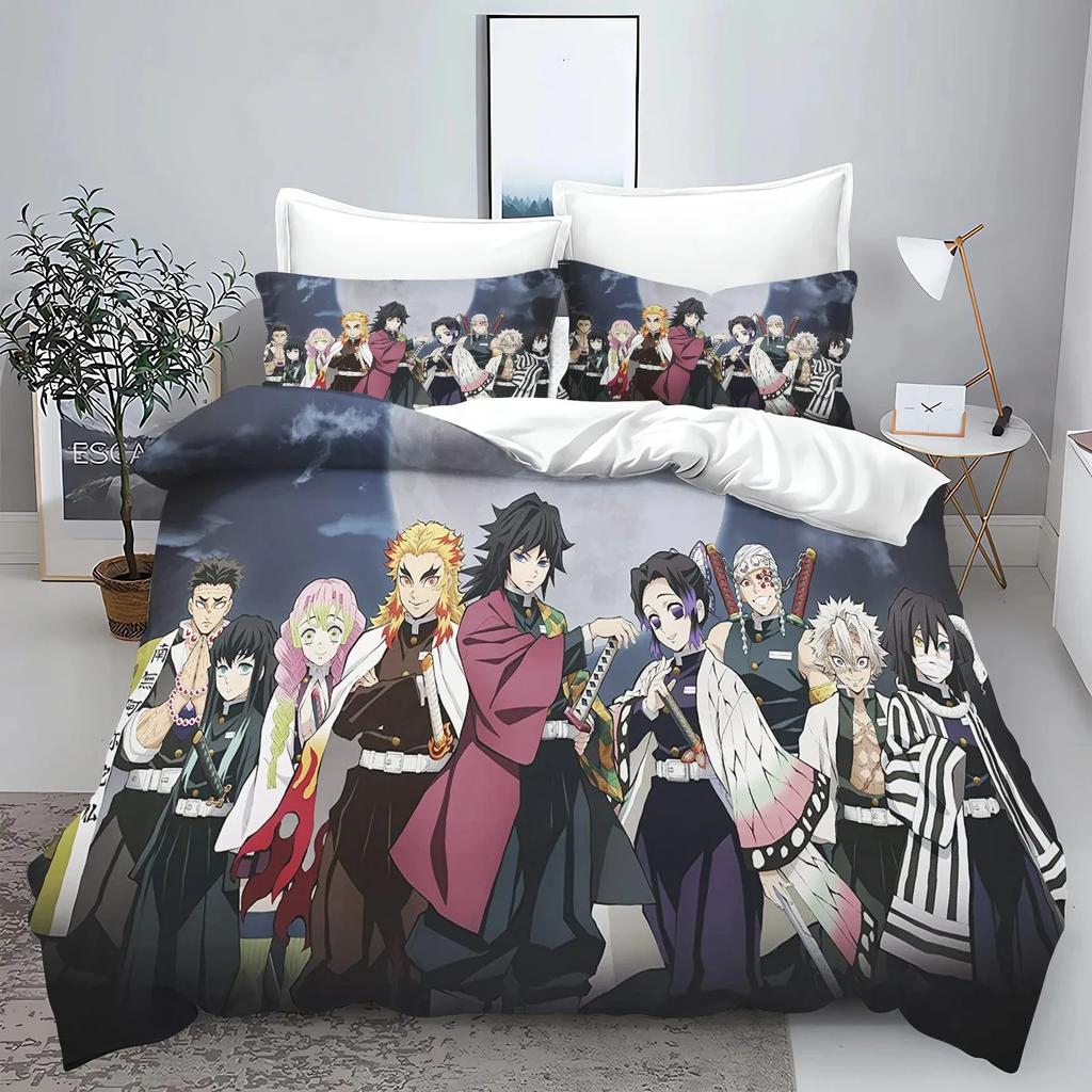 Demon Slayer Kimetsu no Yaiba kamado Nezuko Anime 100% Polyester Bettwäscheset Bettbezug-Set Gedruckte Cartoon Heimdekoration