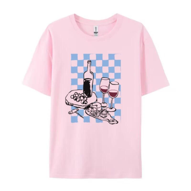 Retro Style Wine Cheese Italian Food T Shirt Cute Aesthetic La Dolce Vita T Shirt Loose Vacation Graphic Tees Unisex Fashion Tops