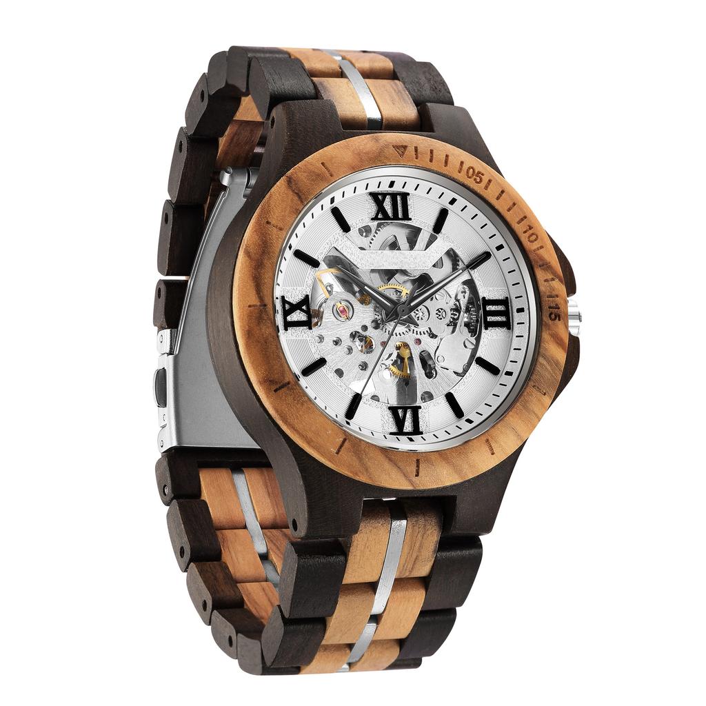 Fashion Casual Mechanical Watch Men Top Brand Luxury Natural Wooden Automatic Skeleton Steampunk Wristwatch