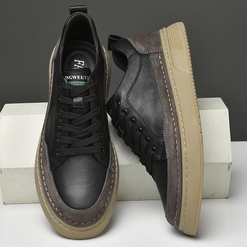 Fashion Retro British Men Casual Shoes Top Quality Handmade Upscale Luxury Cow Leather Black Sneakers Outdoor Walk Skateboard Shoes Men