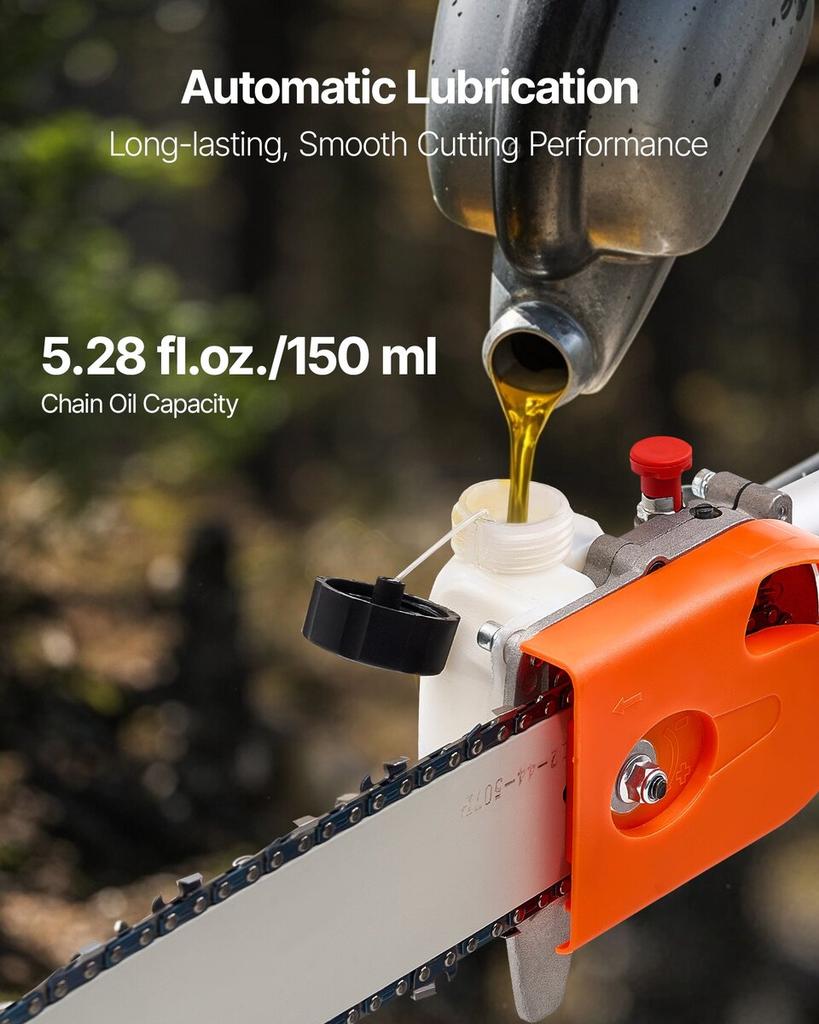 Gas Pole Saw, 43CC 2 Stroke Gas Powered Pole Saws with 30.48 Cm Cutting Bar, Cordless Tree Trimmer with Rotatable Head, 2.16 To 3.66 M Extendable,