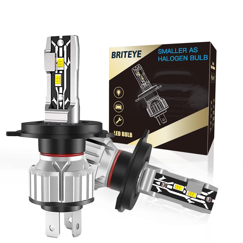 Briteye H4 LED světlomet s přepínáním dálkových a potkávacích světel, CSP čip, kompatibilní s novými standardy technických prohlídek vozidel, LED žárovka H4 bílá 12V auto LED lampa bez ventilátoru