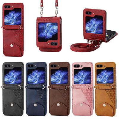 Leder Handyhülle für Samsung Galaxy Z Flip 5 4 3 5G Flip3 Flip4 Flip5 Cover Kartensteckplatz Ständer Brieftasche Shell