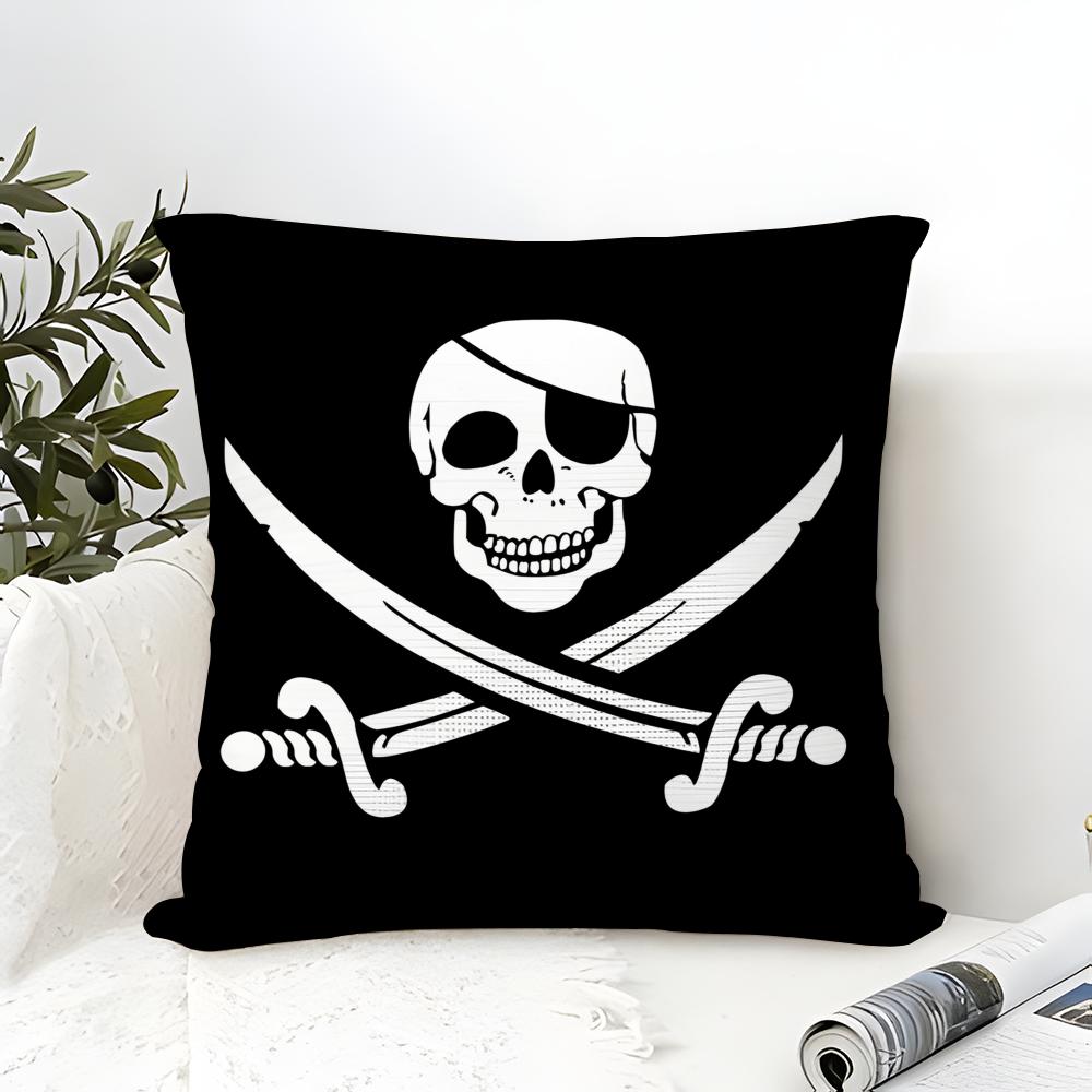 Pirate Skull  Crossbones Pillow Case Cotton Linen Fabric Square Zipper Pillowcase Home Decorative Living Room