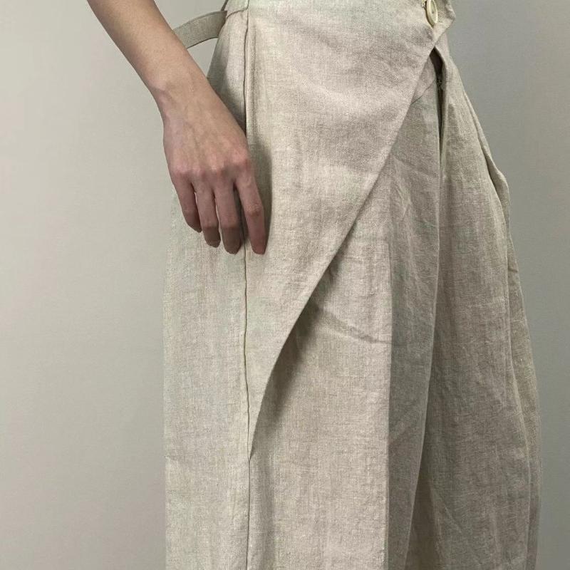 Senso del Design Chic Stile Estivo Chic Pantaloni a Gamba Larga da Donna Personalizzati Semplici Larghi Pantaloni in Tessuto Leggero
