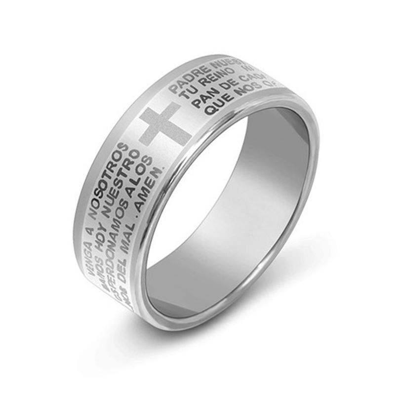 Trendy Men's Ring Stainless Steel Black Color Jesus Cross Ring Letter Bible Verse Prayer Finger Rings For Men Amulet Jewelry