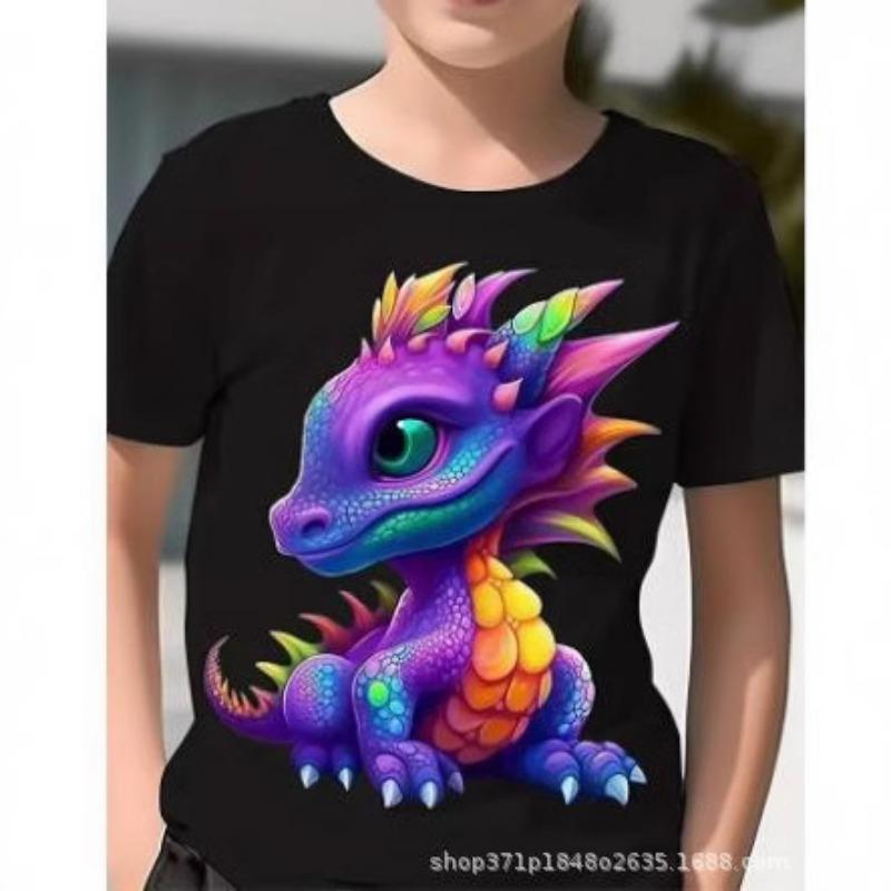 Summer Round Neck 3D Oil Painting Dinosaur Printed Top Fashionable Casual Short Sleeved Children's Boy T-shirts