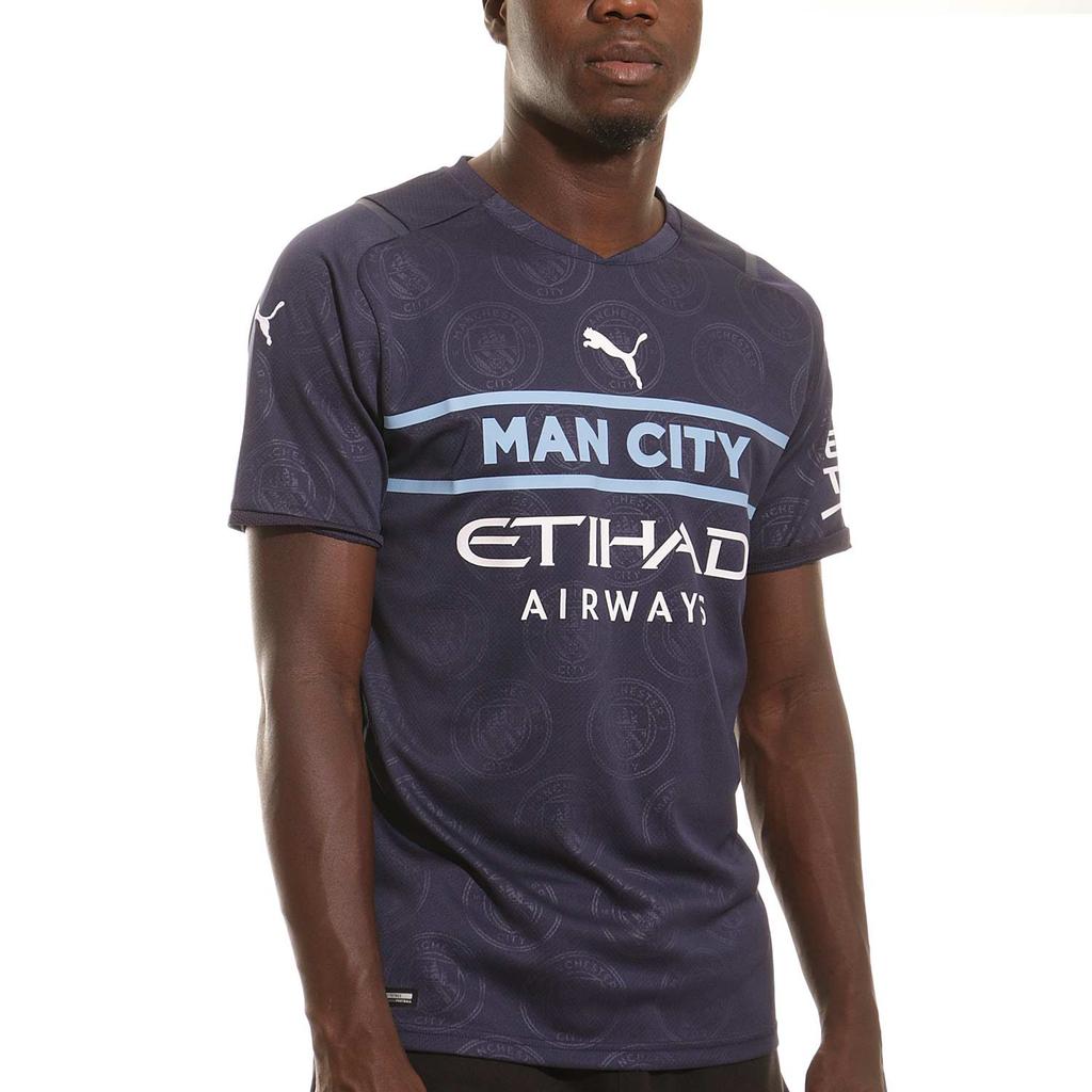 Puma Manchester City Away Short Sleeve Soccer Jersey Fan Edition 21/22 Season Men Tops Blue 759219-03