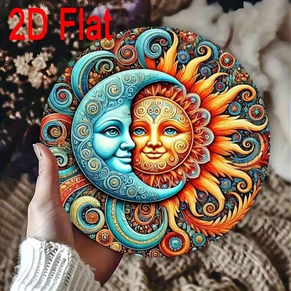 Metal Poster Sun Moon Wood Decor Wall Art for Living Room