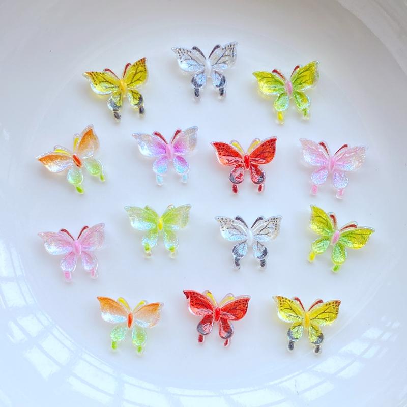 50Pcs New Cute Mini 9*11mm Shiny Butterfly Flat Back Resin Scrapbooking DIY Jewelry Craft Decoration Accessories