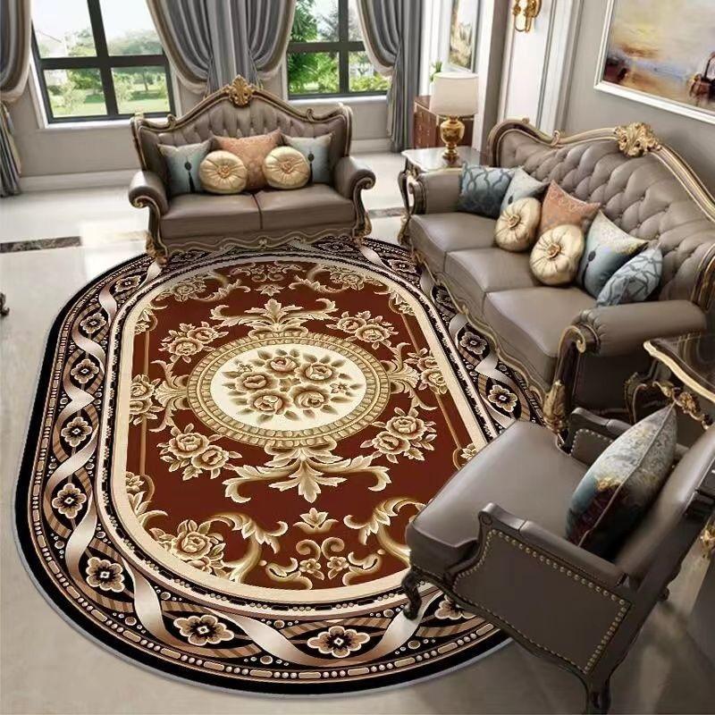 1pc Vintage Persian Pattern Oval Mat, Luxurious Soft Oval Mat, European Retro Style Suitable for Living Room, Bedroom, Dining Area, Hallway