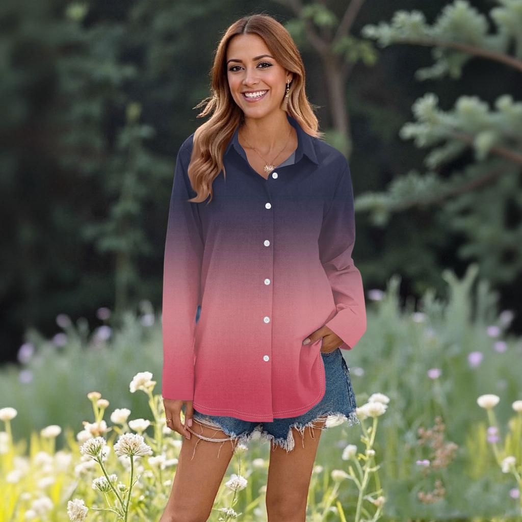 Top casual da donna alla moda a maniche lunghe con bottoni e taglio ampio