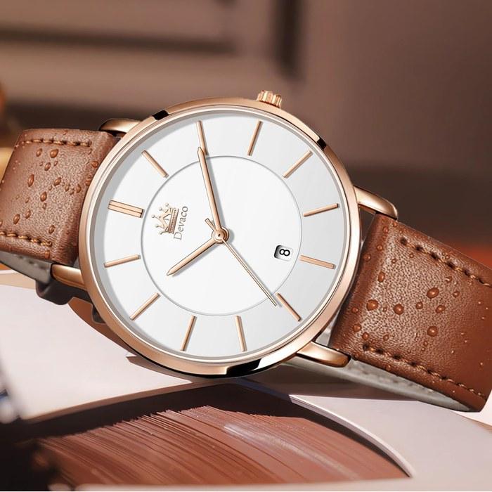[Watches] Men's Ultra-Thin Watch 6.5MM Simple Fashion Casual Business Quartz Movement 40mm Dial Leather Band Unisex Yellow-2