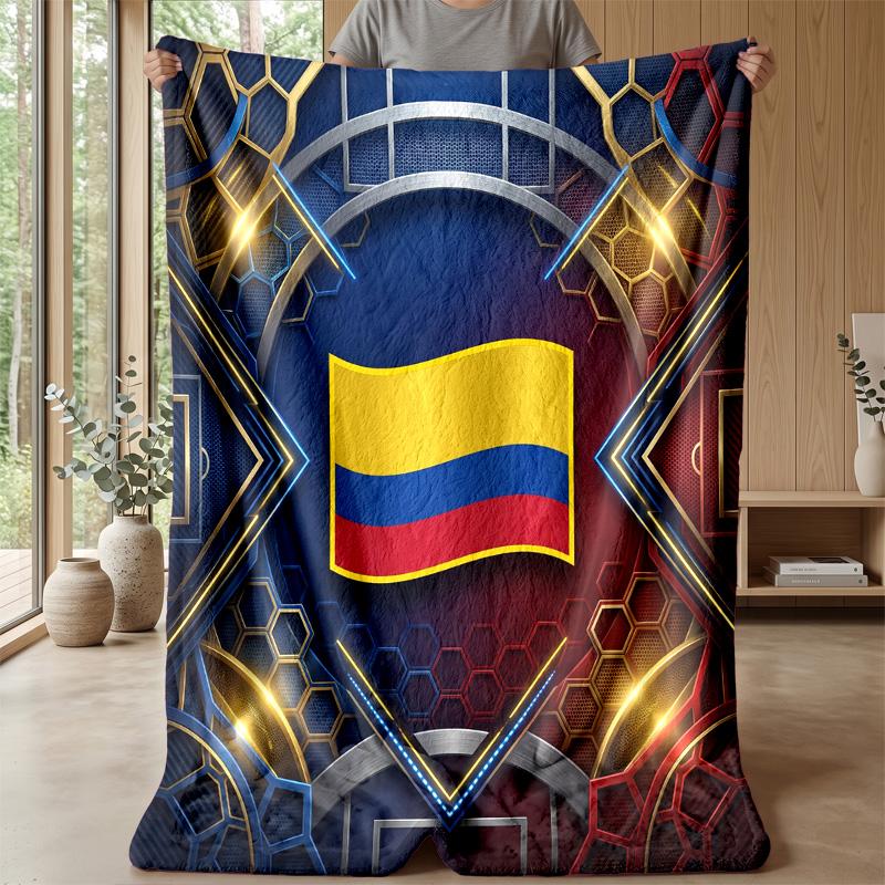 Colombia Football Printed Flannel Blanket Skin Friendly Warm Decorative Throw for Indoor Couch Bed Daily Use